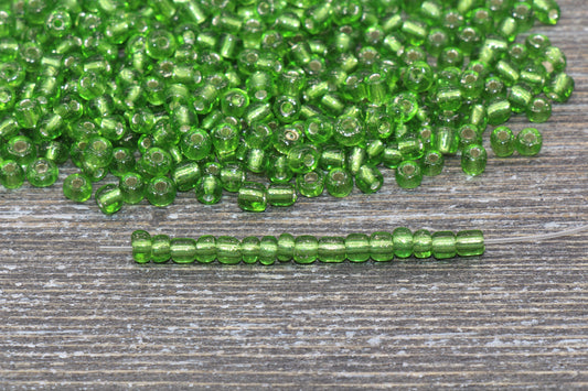 Transparent Glass Beads with Silver Lined, 4mm 6/0 Glass Round Beads, Green Trans Seed Beads, Rocailles Beads, Beading Supplies #1223