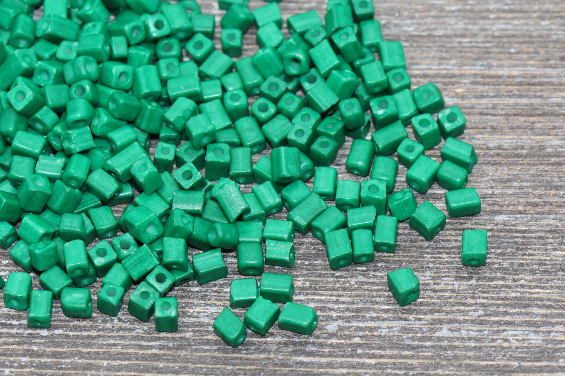 Square Glass Seed Beads, 4mm Cube Glass Beads, Green Square Seed Beads, Opaque Beads, Beading Supplies #1240