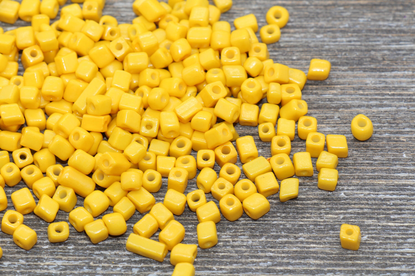Square Glass Seed Beads, 4mm Cube Glass Beads, Yellow Square Seed Beads, Opaque Beads, Beading Supplies #1241