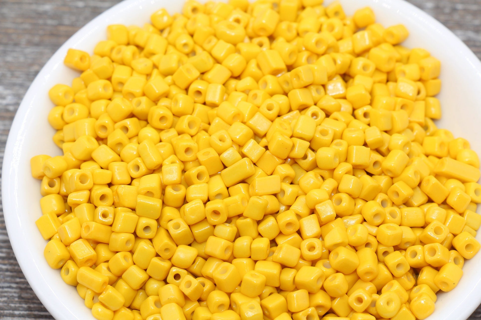 Square Glass Seed Beads, 4mm Cube Glass Beads, Yellow Square Seed Beads, Opaque Beads, Beading Supplies #1241