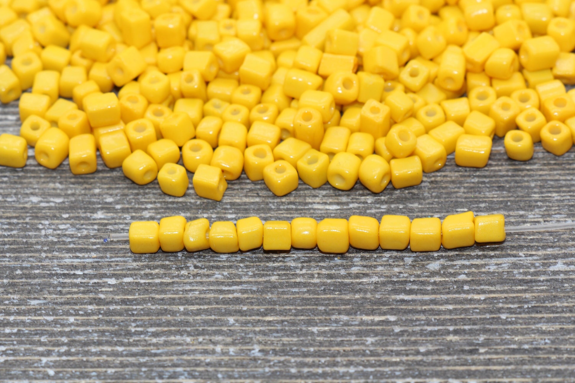 Square Glass Seed Beads, 4mm Cube Glass Beads, Yellow Square Seed Beads, Opaque Beads, Beading Supplies #1241