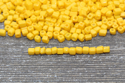 Square Glass Seed Beads, 4mm Cube Glass Beads, Yellow Square Seed Beads, Opaque Beads, Beading Supplies #1241