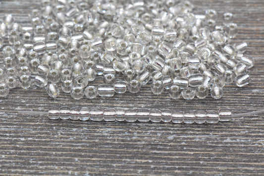 Transparent Glass Beads with Silver Lined, 4mm 6/0 Glass Round Beads, Clear Trans Seed Beads, Rocailles Beads, Beading Supplies #1245