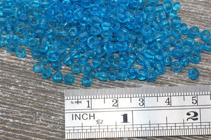 Transparent Glass Seed Beads, 4mm 6/0 Glass Round Seed Beads, Blue Trans Seed Beads, Rocailles Beads, Beading Supplies #1198