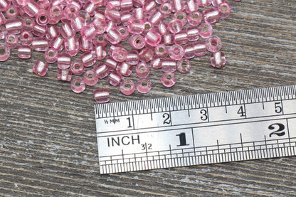 Transparent Glass Beads with Silver Lined, 4mm 6/0 Glass Round Beads, Rose Pink Trans Seed Beads, Rocailles Beads, Beading Supplies #1221
