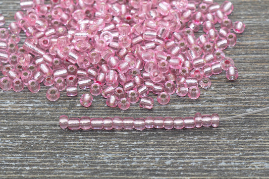 Transparent Glass Beads with Silver Lined, 4mm 6/0 Glass Round Beads, Rose Pink Trans Seed Beads, Rocailles Beads, Beading Supplies #1221