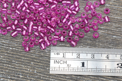 Transparent Glass Beads with Silver Lined, 4mm 6/0 Glass Round Beads, Hot Pink Trans Seed Beads, Rocailles Beads, Beading Supplies #1222