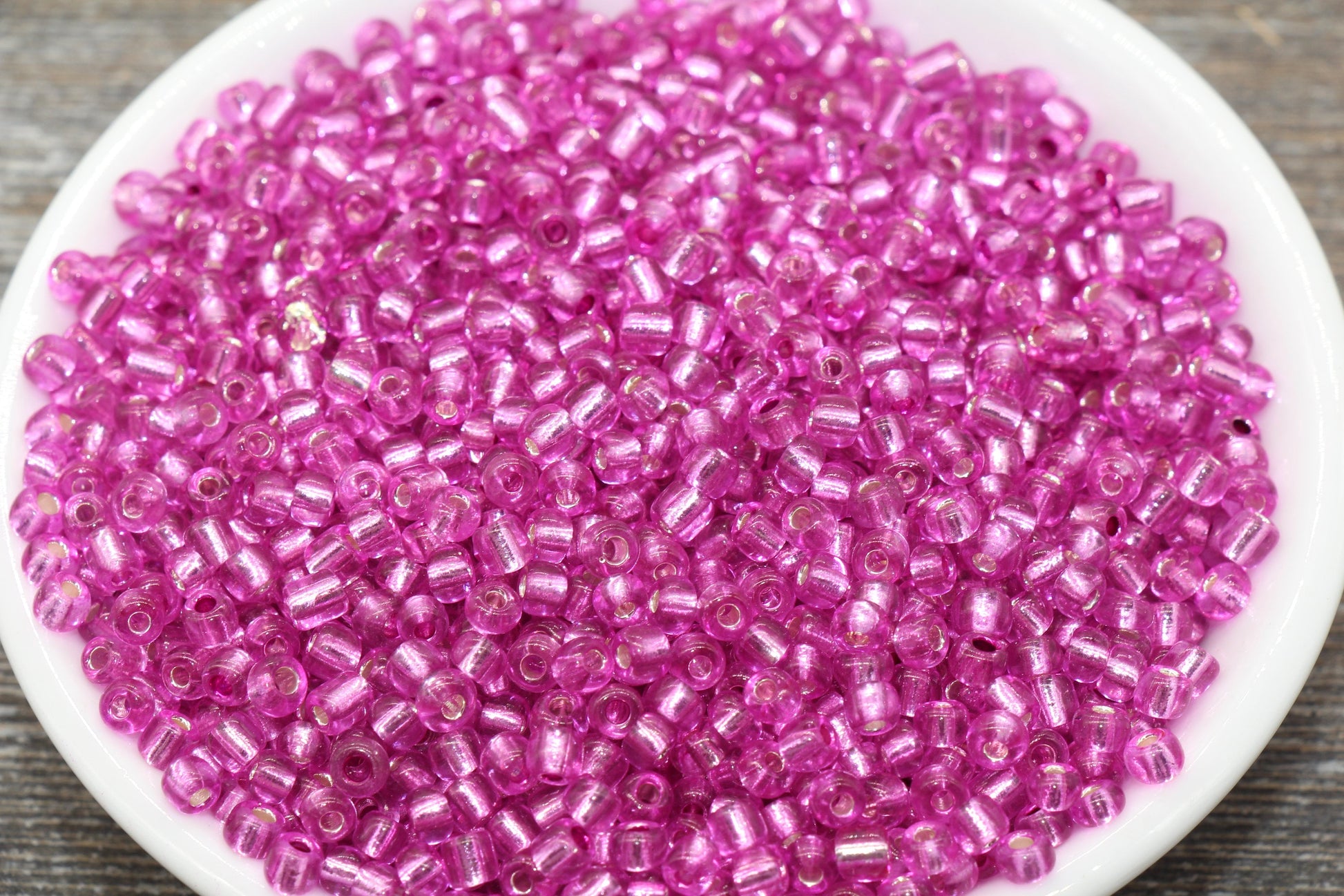 Transparent Glass Beads with Silver Lined, 4mm 6/0 Glass Round Beads, Hot Pink Trans Seed Beads, Rocailles Beads, Beading Supplies #1222