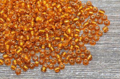 Transparent Glass Beads with Silver Lined, 4mm 6/0 Glass Round Beads, Orange Trans Seed Beads, Rocailles Beads, Beading Supplies #1225