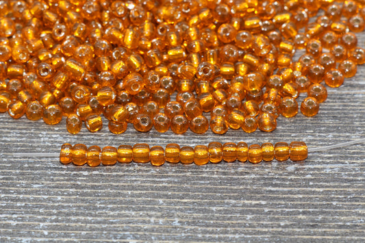 Transparent Glass Beads with Silver Lined, 4mm 6/0 Glass Round Beads, Orange Trans Seed Beads, Rocailles Beads, Beading Supplies #1225