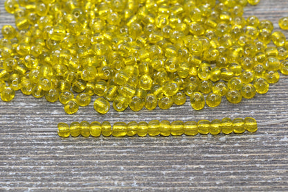 Transparent Glass Beads, 4mm 6/0 Glass Round Beads, Yellow Trans Seed Beads, Rocailles Beads, Beading Supplies #1043