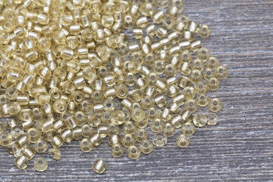 Transparent Glass Beads with Silver Lined, 4mm 6/0 Glass Round Beads, Gold Trans Seed Beads, Rocailles Beads, Beading Supplies #1231