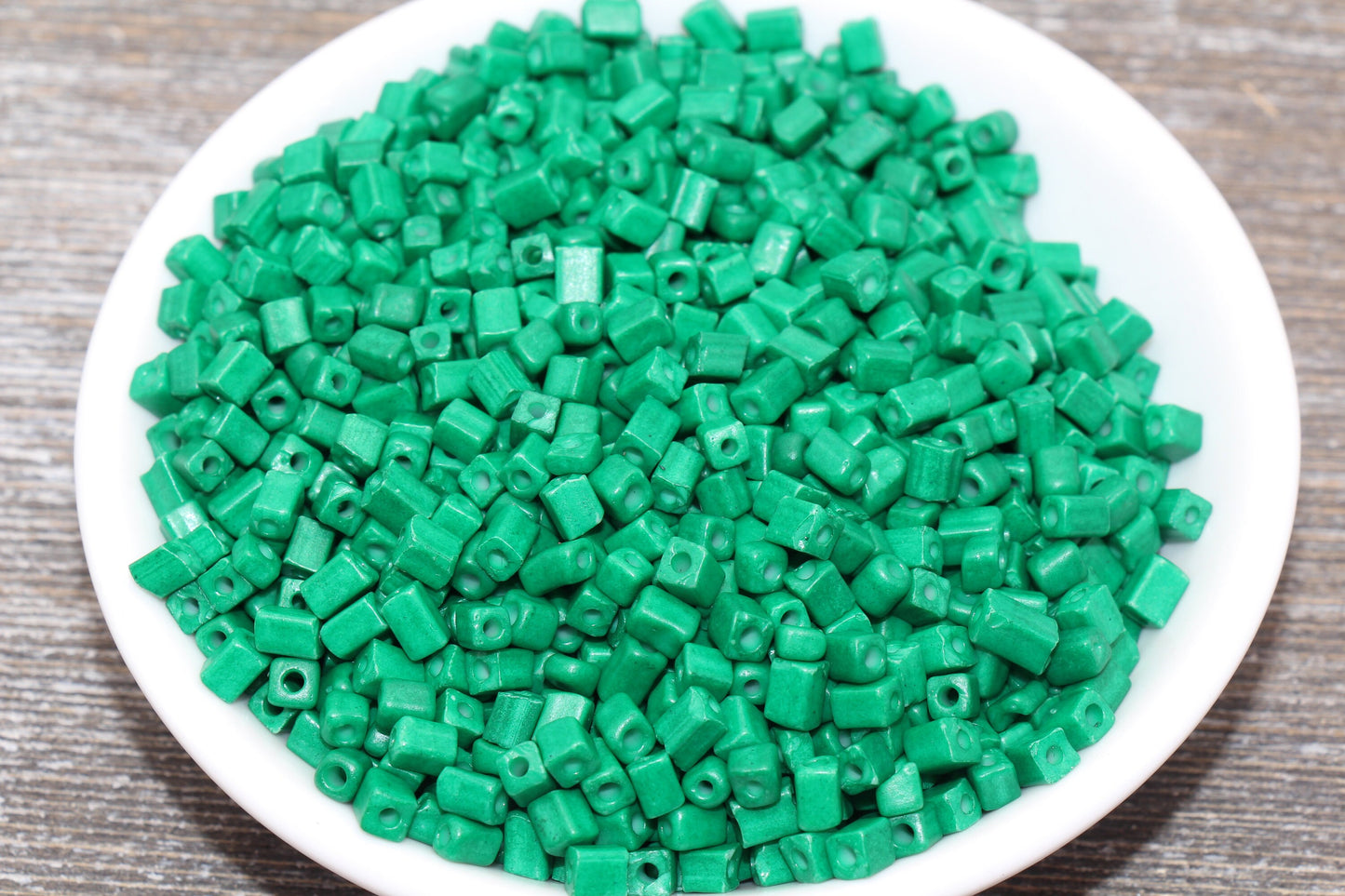 Square Glass Seed Beads, 4mm Cube Glass Beads, Green Square Seed Beads, Opaque Beads, Beading Supplies #1240