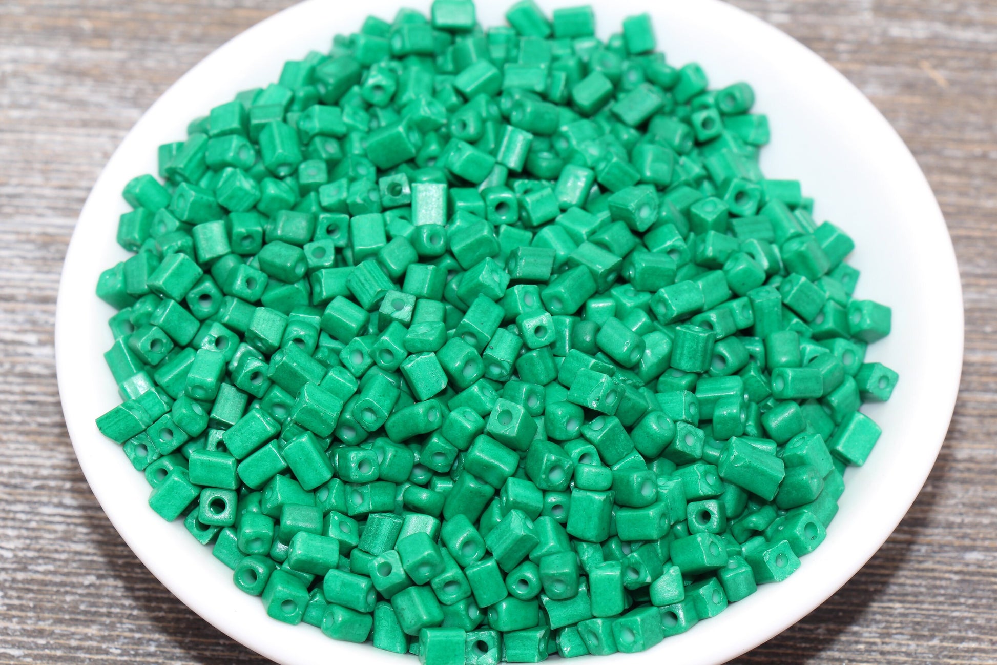 Square Glass Seed Beads, 4mm Cube Glass Beads, Green Square Seed Beads, Opaque Beads, Beading Supplies #1240