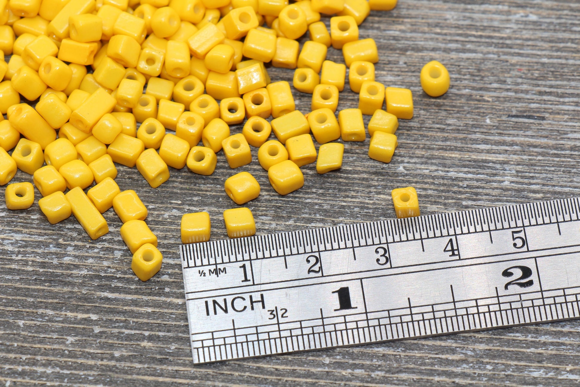 Square Glass Seed Beads, 4mm Cube Glass Beads, Yellow Square Seed Beads, Opaque Beads, Beading Supplies #1241