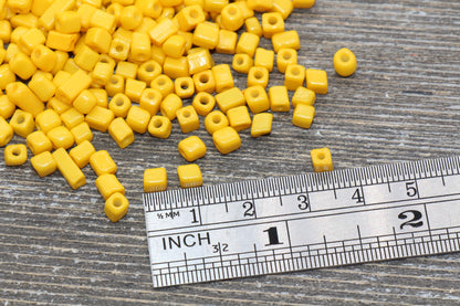 Square Glass Seed Beads, 4mm Cube Glass Beads, Yellow Square Seed Beads, Opaque Beads, Beading Supplies #1241