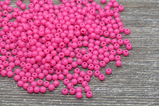 4mm Hot Pink Round Beads, Acrylic Gumball Beads, Pink Round Spacer Beads, Bubblegum Beads, Plastic Round Smooth Bead, Bracelet Beads #1320