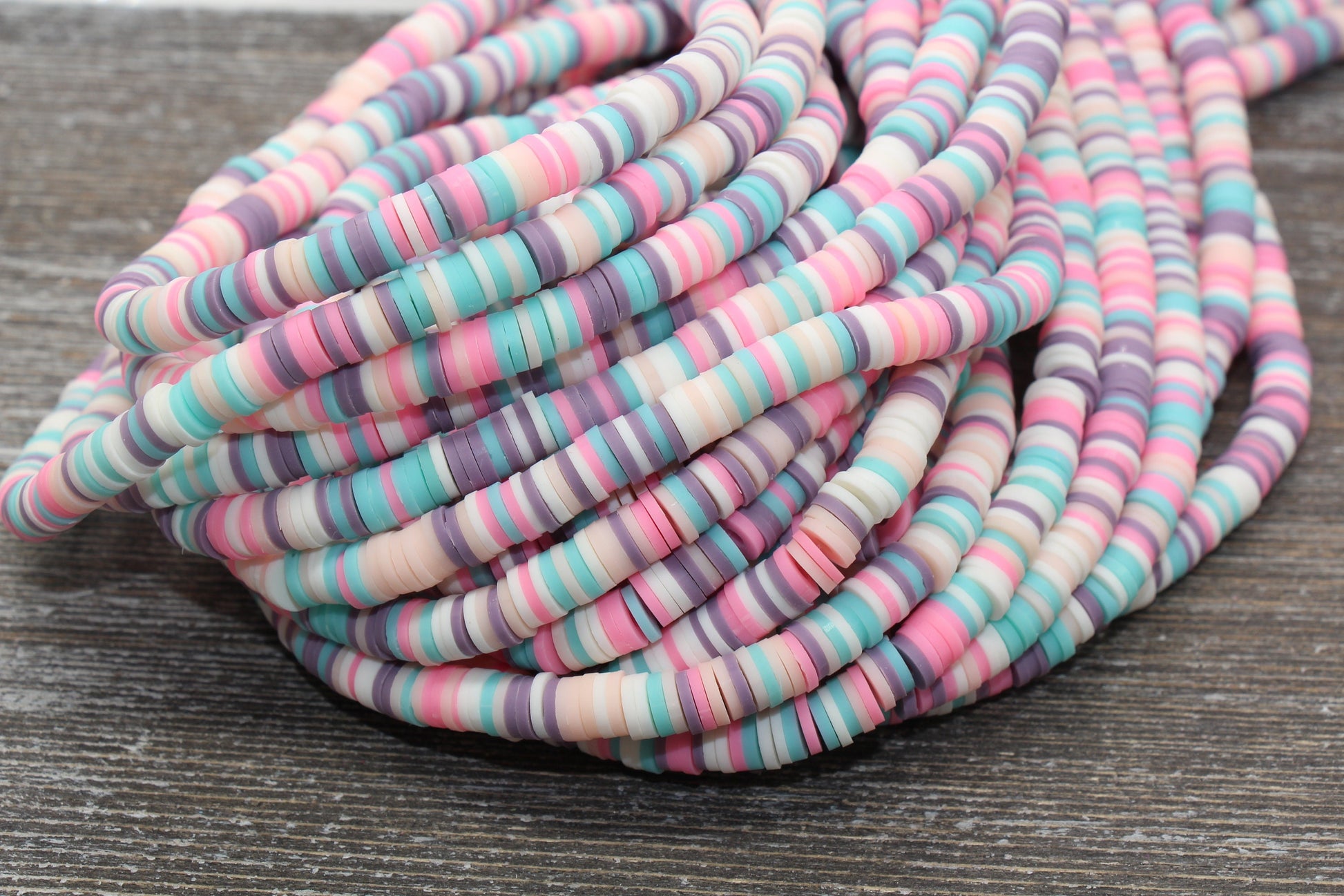 6mm Pastel Multicolored Heishi Beads, Polymer Clay Disc Beads, African Disc Beads, Wholesale Vinyl Heishi, 16 inch Strand #369