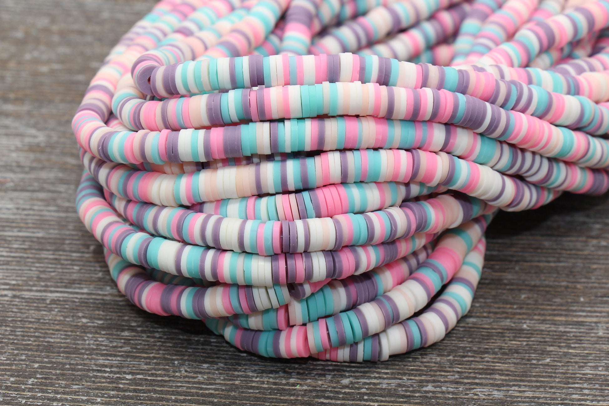 6mm Pastel Multicolored Heishi Beads, Polymer Clay Disc Beads, African Disc Beads, Wholesale Vinyl Heishi, 16 inch Strand #369