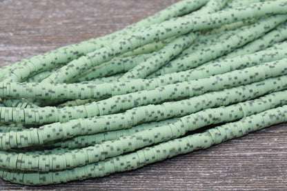 6mm Green Speckled Heishi Beads, Mix Color Polymer Clay Disc Beads, African Disc Beads, Vinyl Heishi, 16 inch Strand #43