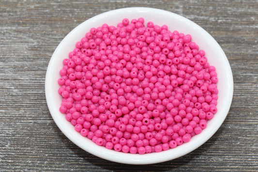4mm Hot Pink Round Beads, Acrylic Gumball Beads, Pink Round Spacer Beads, Bubblegum Beads, Plastic Round Smooth Bead, Bracelet Beads #1320