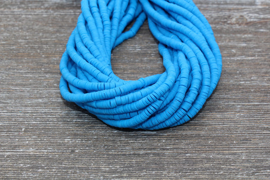 4mm Blue Heishi Beads, Polymer Clay Disc Beads, African Disc Beads, Vinyl Heishi, 16 inch Strand #41
