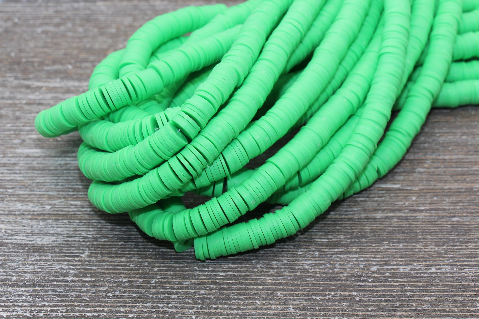 8mm Green Heishi Beads, Green Polymer Clay Disc Beads, African Disc Beads, Vinyl Heishi, 16 inch Strand #103