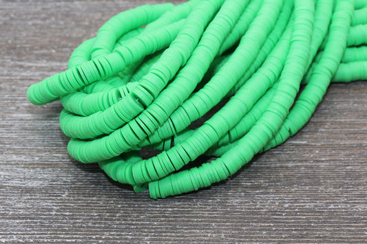 8mm Green Heishi Beads, Green Polymer Clay Disc Beads, African Disc Beads, Vinyl Heishi, 16 inch Strand #103