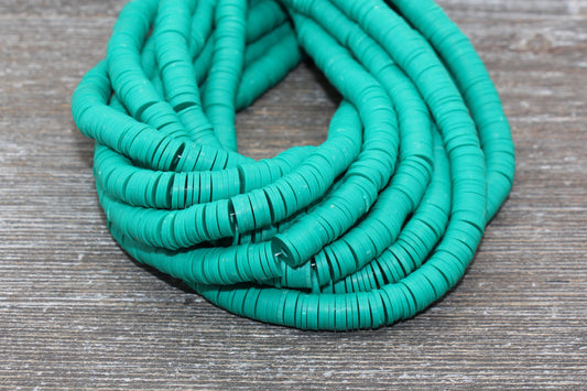 8mm Green Heishi Beads, Green Polymer Clay Disc Beads, African Disc Beads, Vinyl Heishi, 16 inch Strand #115