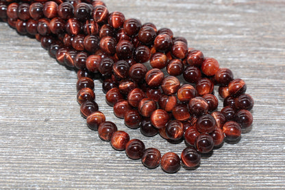 10mm Red Tiger Eye Beads, Tiger Eye Round Stone Beads, Gemstone Round Beads, Full Strand 15.5 inch #167