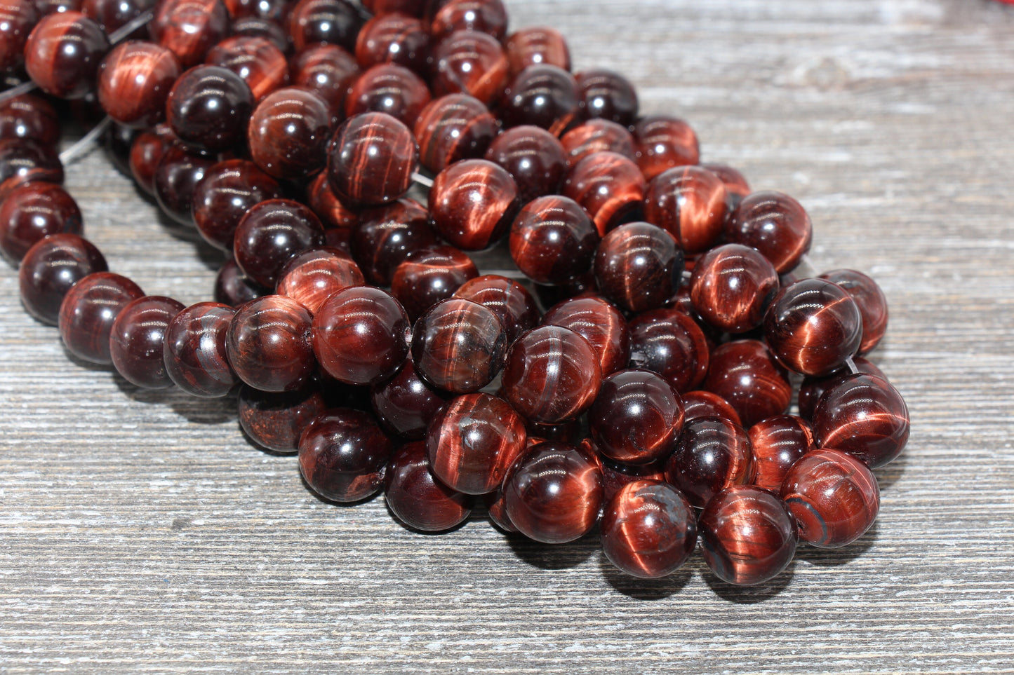 10mm Red Tiger Eye Beads, Tiger Eye Round Stone Beads, Gemstone Round Beads, Full Strand 15.5 inch #167