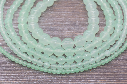Pastel Sea Green Jade Beads, Smooth Gemstone Round Loose Beads, Sizes 4mm 6mm 8mm 10mm 12mm, Full Strand 15.5" #195