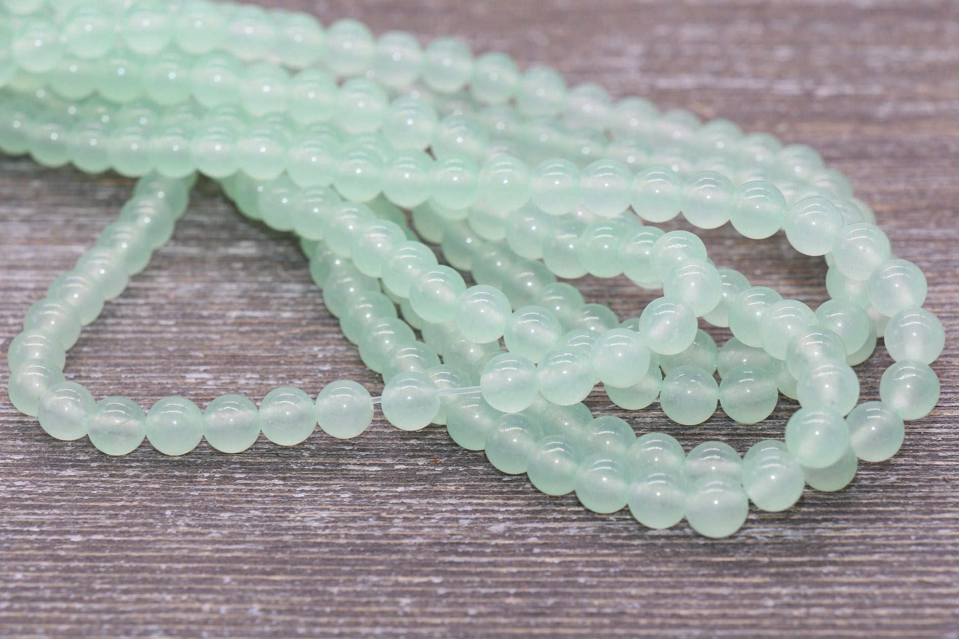 Pastel Sea Green Jade Beads, Smooth Gemstone Round Loose Beads, Sizes 4mm 6mm 8mm 10mm 12mm, Full Strand 15.5" #195