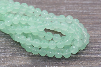 Pastel Sea Green Jade Beads, Smooth Gemstone Round Loose Beads, Sizes 4mm 6mm 8mm 10mm 12mm, Full Strand 15.5" #195