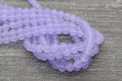 light Purple Jade Beads, Smooth Gemstone Round Loose Beads, Sizes 4mm 6mm 8mm 10mm 12mm, Full Strand 15.5" #203