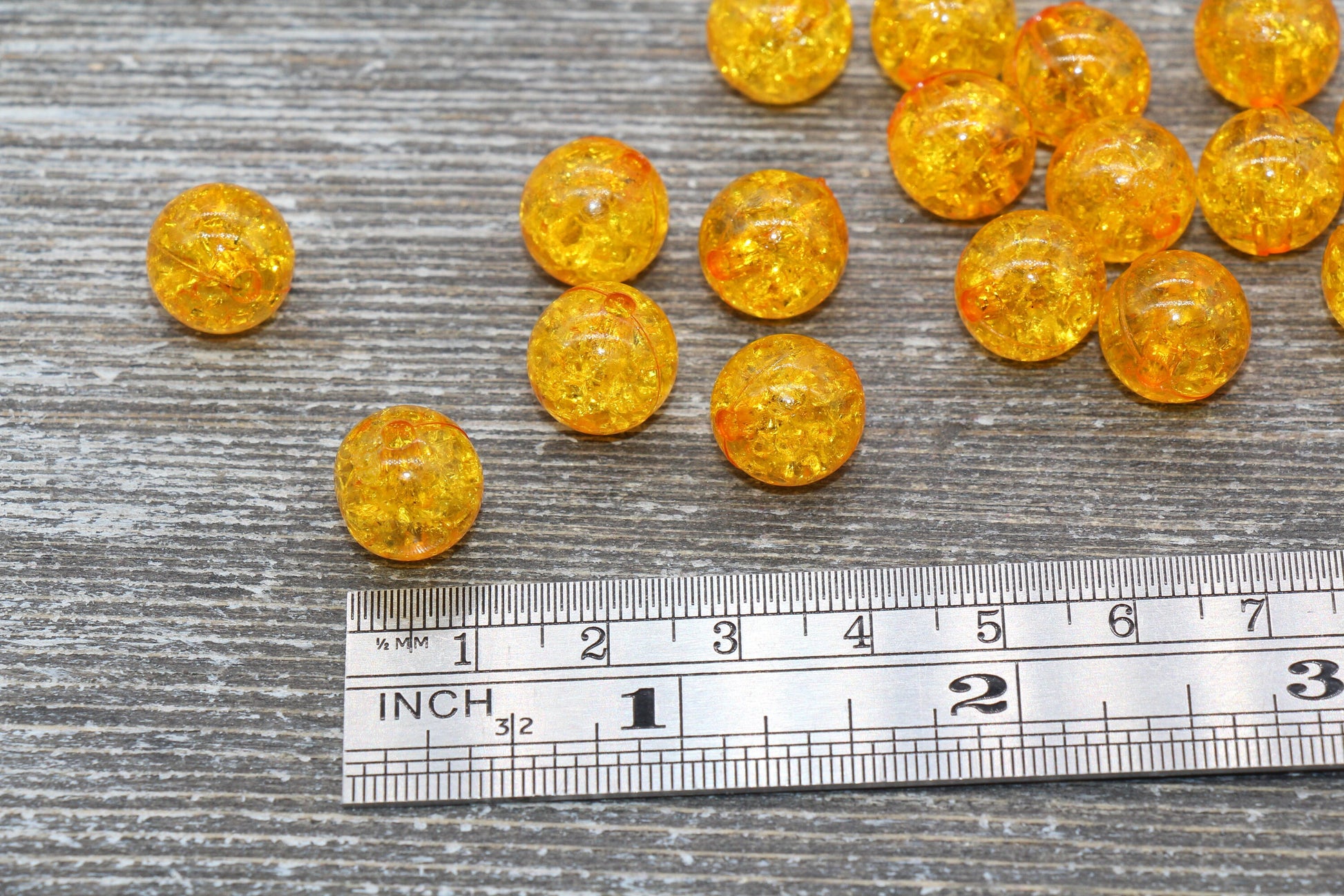 12mm Orange Crackle Gumball Beads, Acrylic Crackle Loose Beads, Bubblegum Beads, Chunky Beads, Smooth Round Plastic Beads #1510