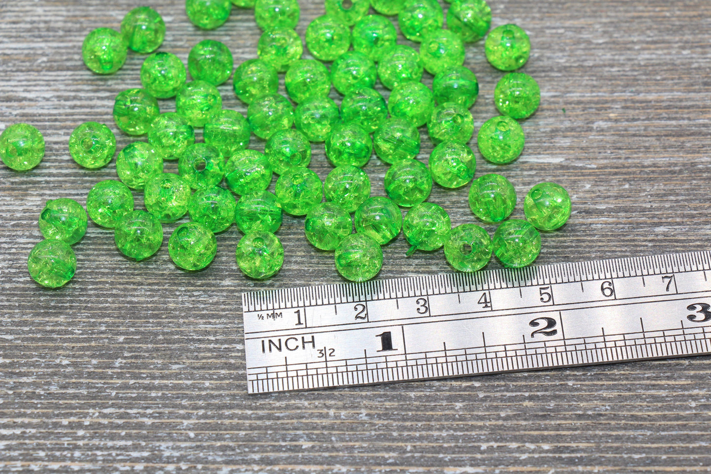8mm Green Crackle Gumball Beads, Acrylic Crackle Loose Beads, Bubblegum Beads, Chunky Beads, Smooth Round Plastic Beads #1520