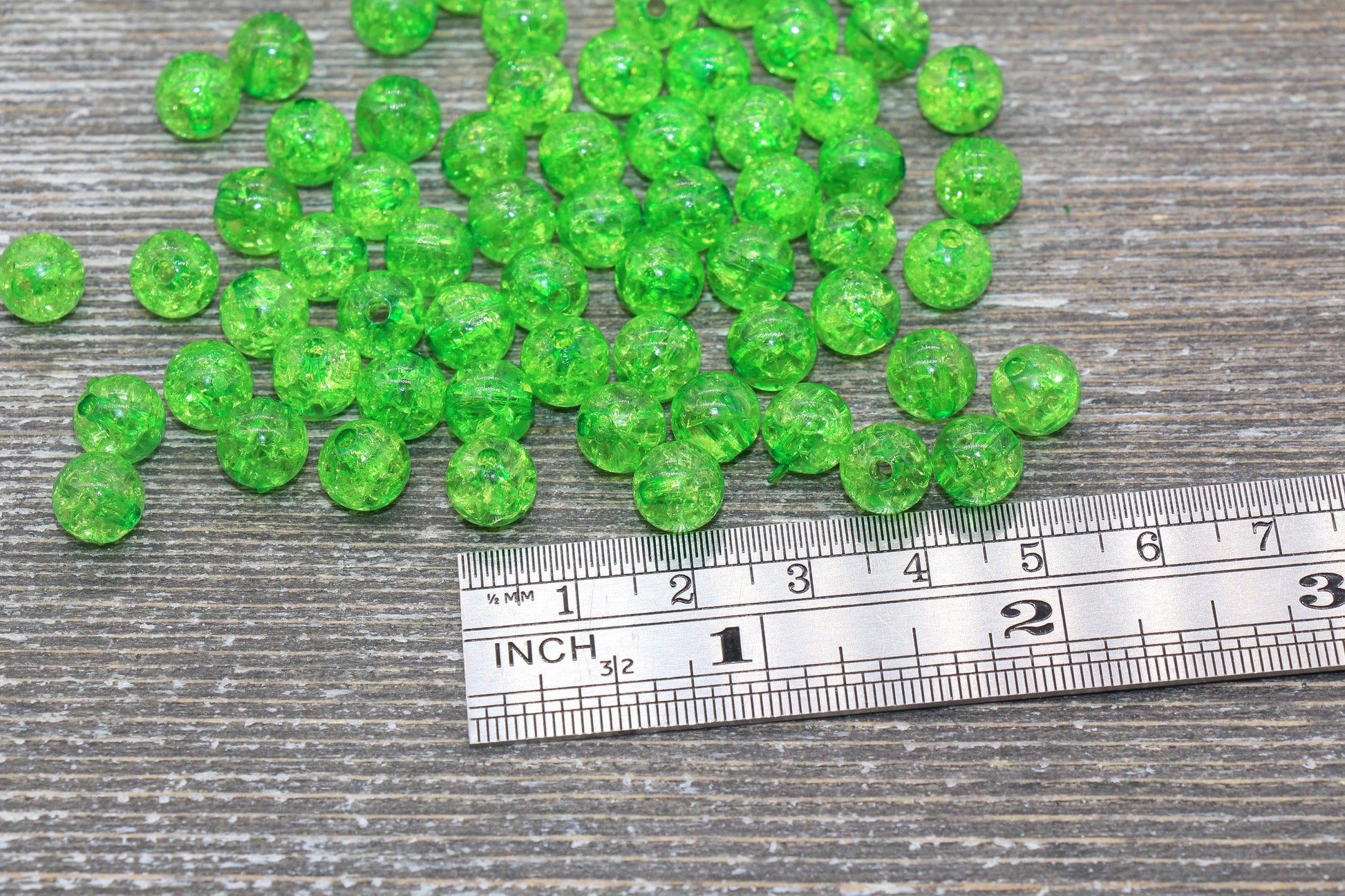 8mm Green Crackle Gumball Beads, Acrylic Crackle Loose Beads, Bubblegum Beads, Chunky Beads, Smooth Round Plastic Beads #1520