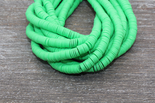 8mm Green Heishi Beads, Green Polymer Clay Disc Beads, African Disc Beads, Vinyl Heishi, 16 inch Strand #103