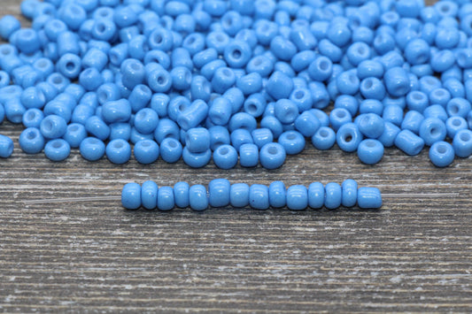 Glass Seed Beads, 4mm 6/0 Glass Round Seed Beads, Glass Faded Blue Opaque Seed Beads, Rocailles Beads, Beading Supplies #1550
