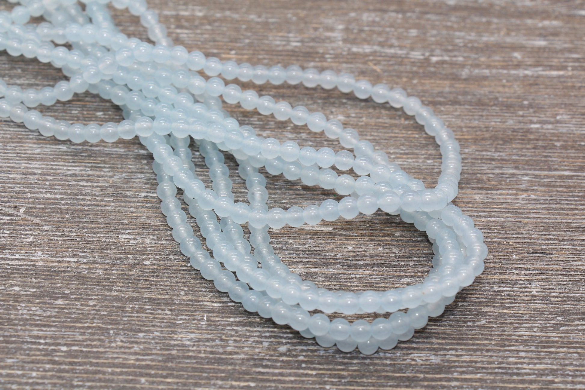 Light Blue Jade Beads, Smooth Gemstone Round Loose Beads, Sizes 4mm 6mm 8mm 10mm 12mm, Full Strand 15.5" #204