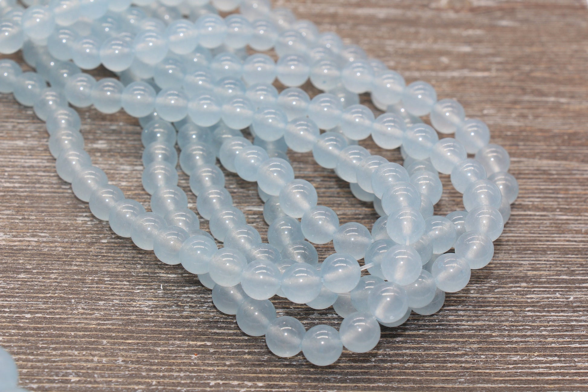 Light Blue Jade Beads, Smooth Gemstone Round Loose Beads, Sizes 4mm 6mm 8mm 10mm 12mm, Full Strand 15.5" #204