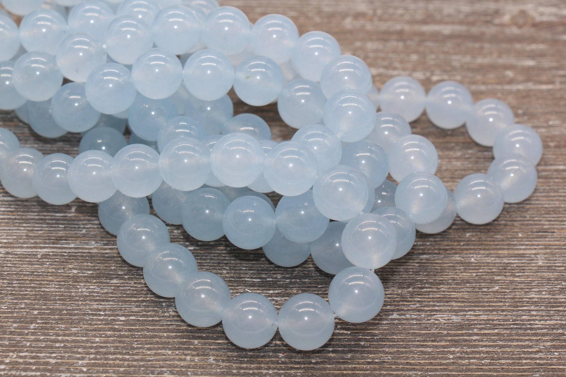 Light Blue Jade Beads, Smooth Gemstone Round Loose Beads, Sizes 4mm 6mm 8mm 10mm 12mm, Full Strand 15.5" #204