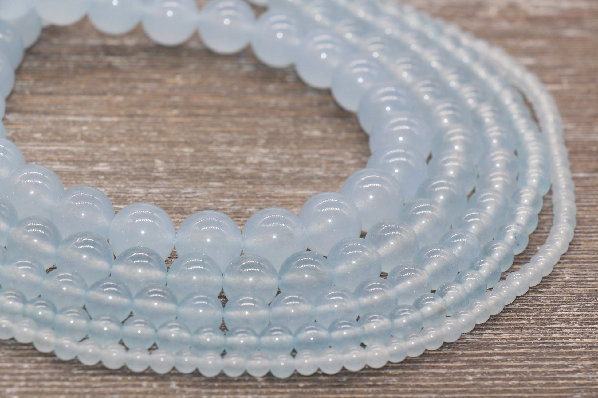 Light Blue Jade Beads, Smooth Gemstone Round Loose Beads, Sizes 4mm 6mm 8mm 10mm 12mm, Full Strand 15.5" #204