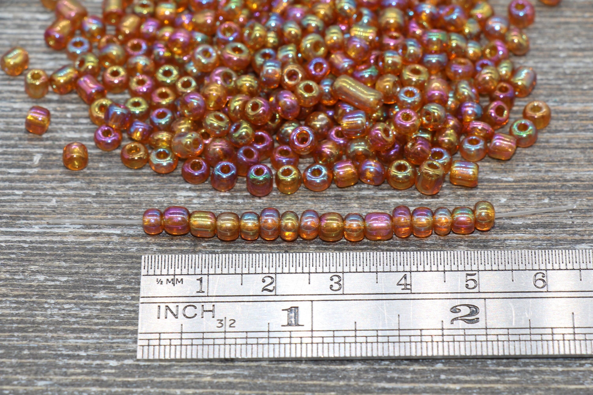 Fire Orange Transparent AB Glass Seed Beads, 4mm 6/0 Glass Round Beads, Rainbow Trans Seed Beads, Rocailles Beads, Beading Supplies #1439