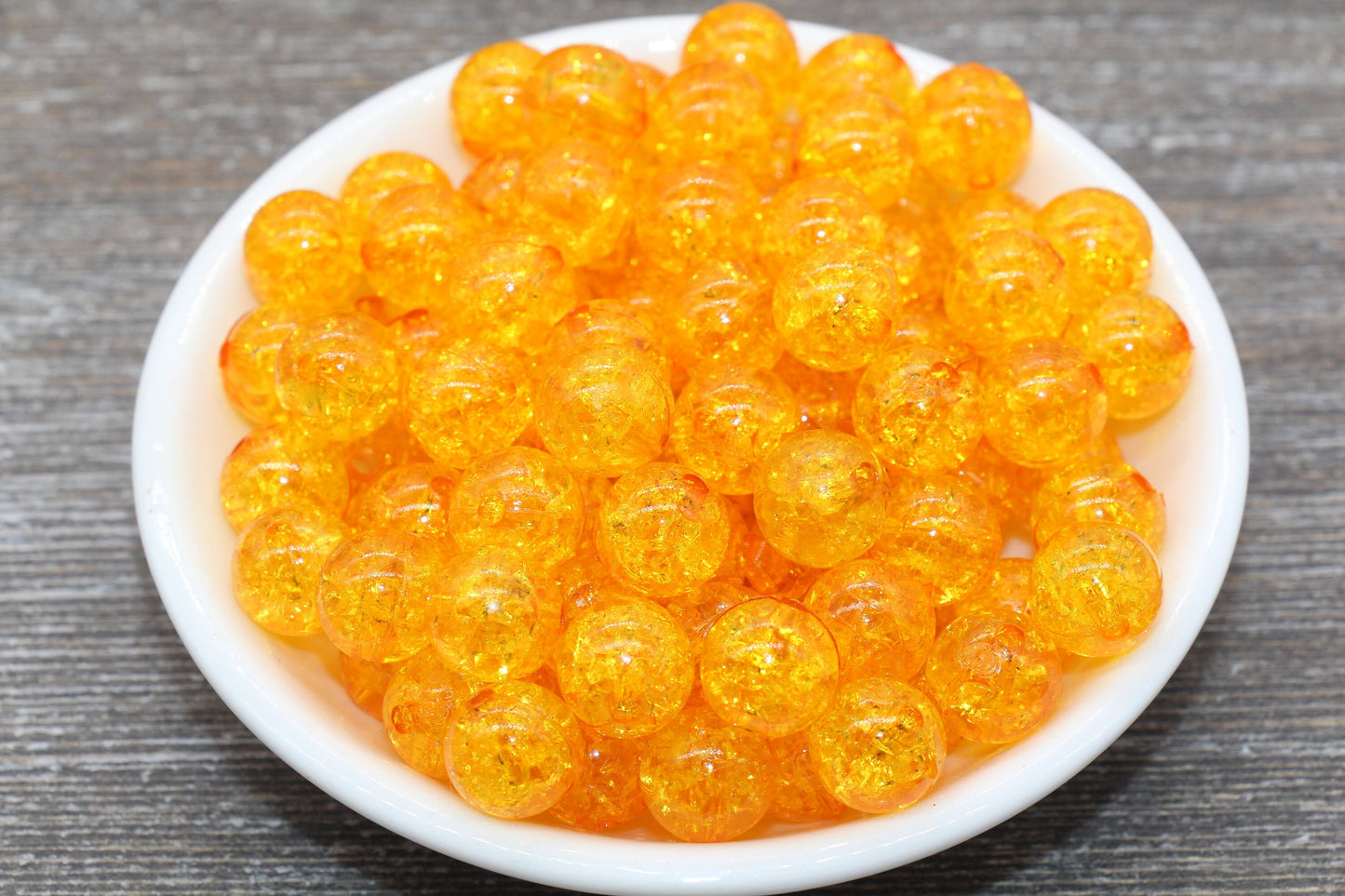 12mm Orange Crackle Gumball Beads, Acrylic Crackle Loose Beads, Bubblegum Beads, Chunky Beads, Smooth Round Plastic Beads #1510