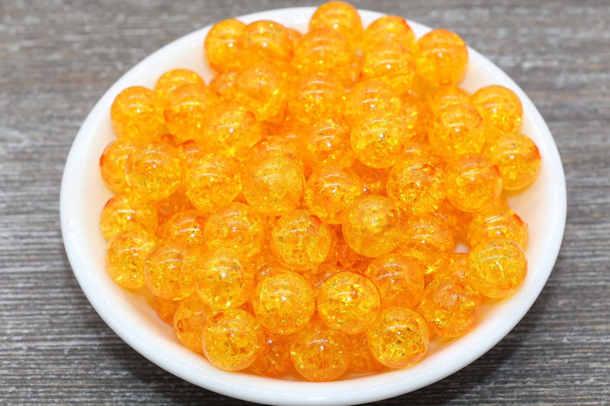 12mm Orange Crackle Gumball Beads, Acrylic Crackle Loose Beads, Bubblegum Beads, Chunky Beads, Smooth Round Plastic Beads #1510