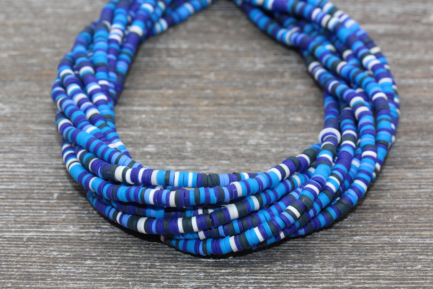 4mm Blue Multicolored Heishi Beads, Multicolored Polymer Clay Disc Beads, Rainbow African Disc Beads, Vinyl Heishi, 16 inch Strand #148