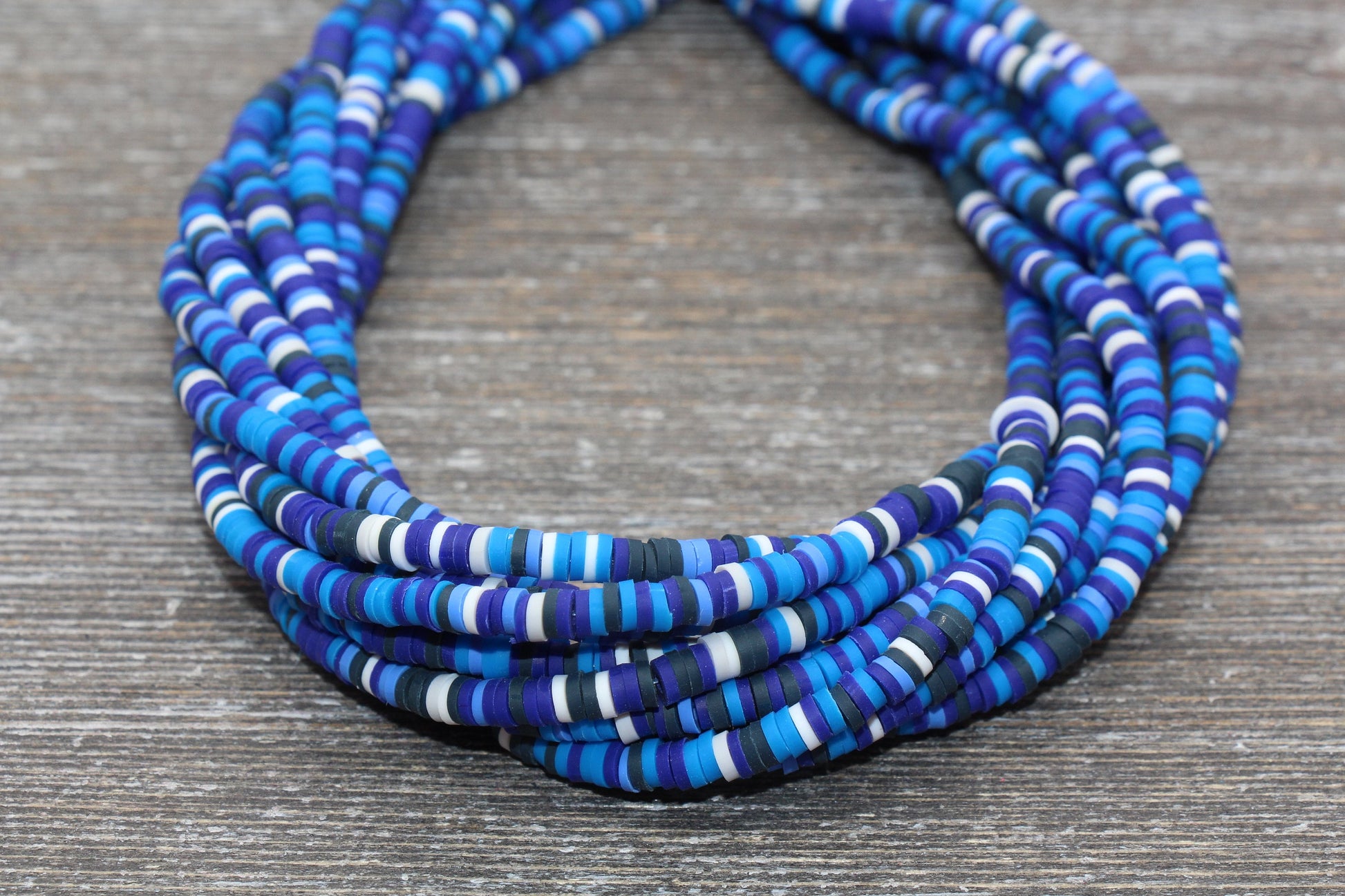 4mm Blue Multicolored Heishi Beads, Multicolored Polymer Clay Disc Beads, Rainbow African Disc Beads, Vinyl Heishi, 16 inch Strand #148