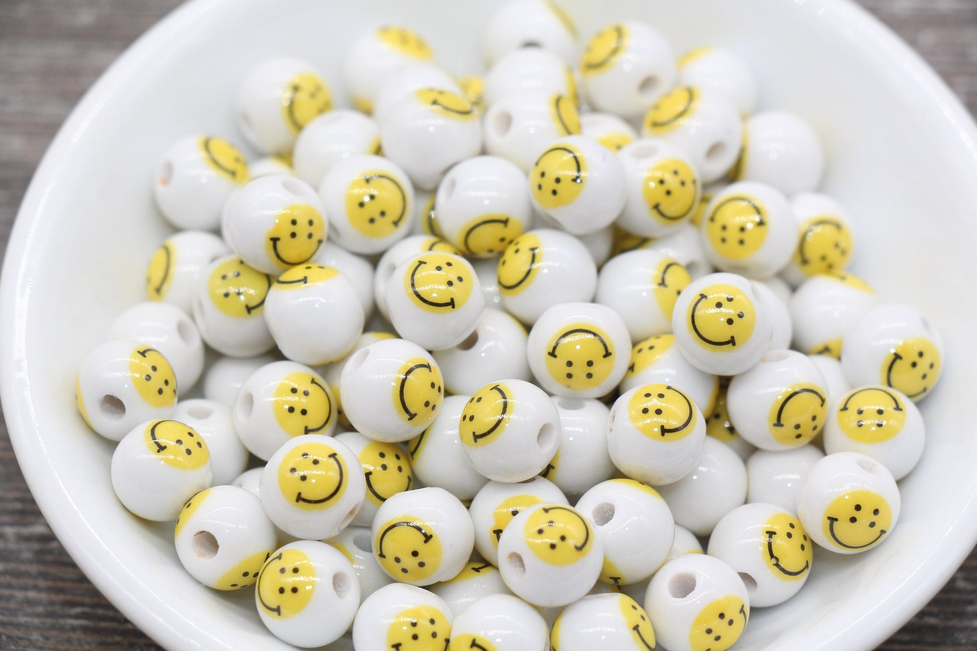 Ceramic Smiley Face Beads, Vertical Holes Happy Face Beads, Round Happy Face Beads #332
